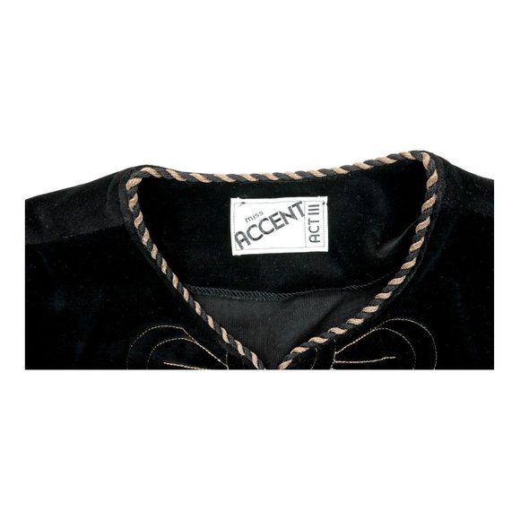 Vintage 70s‎ Black Velvet Vest Gold Trim Embroidered Act III Union Label Size 4 - Picture 3 of 6